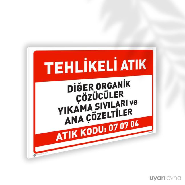 Diğer Organik Çözücüler Yıkama Sıvıları Ana Çözeltiler - 07 07 04