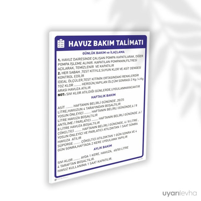 Havuz Bakımı Talimatı Günlük Aylık Haftalık