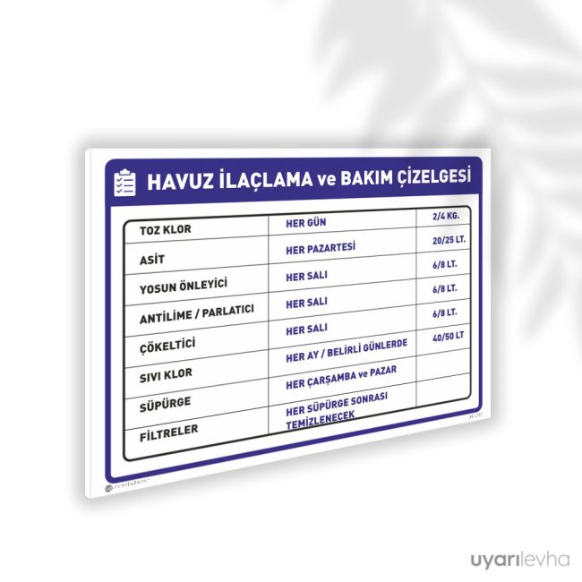 Havuz İlaçlama Bakım Çizelgesi