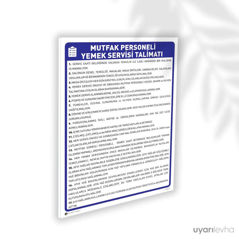 Mutfak Personeli Yemek Servis Talimatı Mutfak Personeli Yemek Servis Talimatı