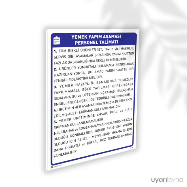 Yemek Yapım Aşaması Personel Talimatı